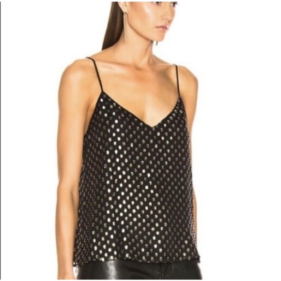 L’AGENCE NEW Jane Metallic Dot Chiffon Jacquard Spaghetti Cami Top Size XS - Picture 2 of 15